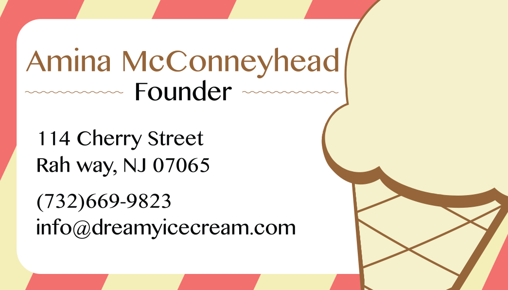 Scoops business card, front