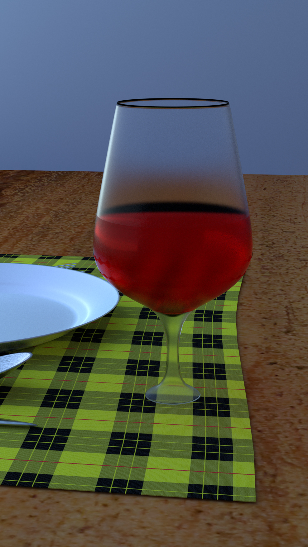 Focus on wine glass in low lighting